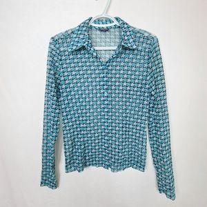 Funky mesh button up long sleeve blouse